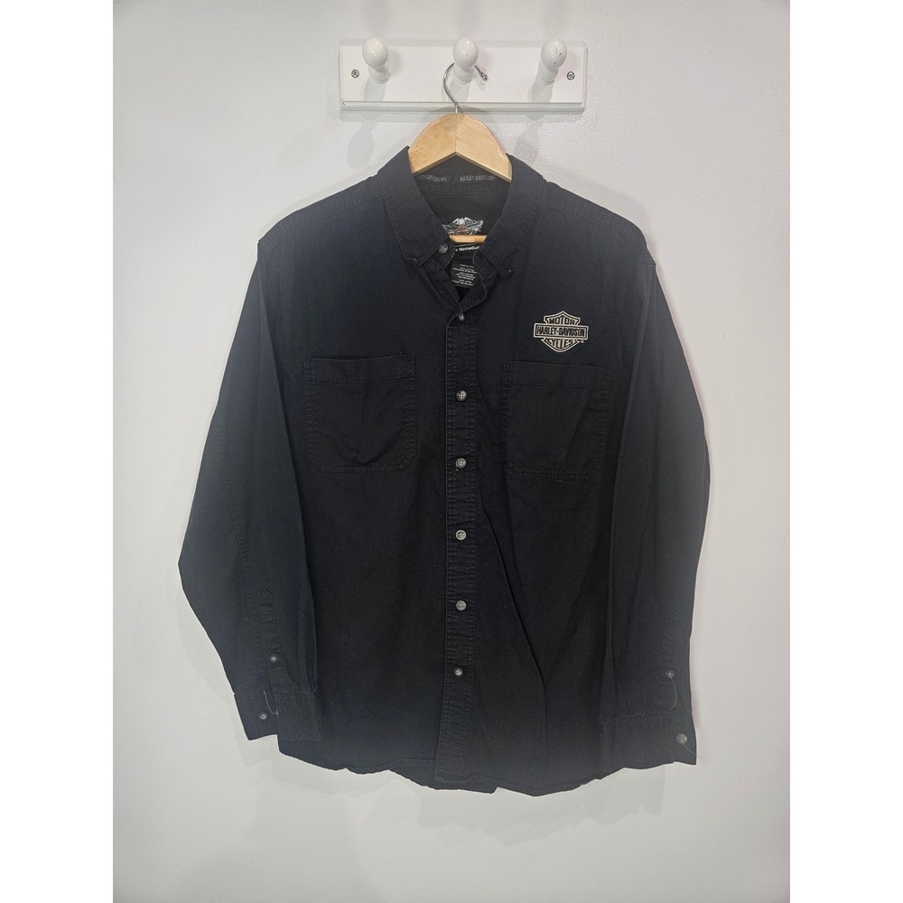Harley Davidson Mens XL Black Cotton Long Sleeve Button Down Shirt 99011-15VM